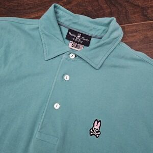Psycho Bunny Mens sz 8 XXL Blue Short Sleeve Polo Shirt Rabbit Logo Embroidered